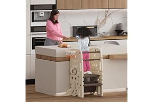 Gupamiga Torre Montessoriana per Bambini, Antiribaltamento, Regolabile in Altezza, Gradini Antiscivolo, con Funzioni di Intrattenimento come Pittura o Pallacanestro （Marrone）SST- 05