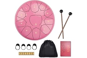 Sunydog 6 Inch Steel Tongue Drum 11 Notes Handpan Drum with Drum Mallet Finger Picks Percussion for Meditation Yoga(Pink)