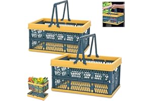 Huanmin Cestino per la Spesa, 2 Scatole Portaoggetti Grandi, Cassette Plastica Pieghevoli, 30.5 x 20 x 15 cm, Cassette Plastica per Ufficio Cucina Bagno Camera da Letto Multicolore.（2 *Verde）