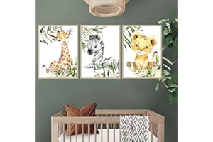YOUIHOM Juego de 3 Poster Animales Bebe Laminas Bosque Jirafa Cebra Leon Cuadro Habitacion Infantil Niño Niña Regalo sin Marco