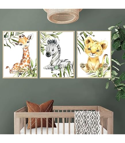 Posters Animaux Safari Eviepops - Lot De 3 Impressions A4 Sans Cadre - Décoration Chambre Enfant