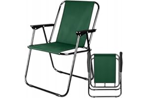 KRUMAD Foldable Camping Chair, Green, Sturdy Camping Chair, Up to 100 kg, Steel Frame, Garden Chair Foldable 73 x 46 x 51 cm, Folding Chair for Garden, Beach, Fishing, Balcony, Camping Accessories