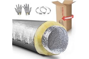 Cuchiilo Insulated Flexible Duct R4.2, 100mm x 7.62m, Owens Corning Fibreglass, HVAC Ventilation Hose, Noise Reduction, Energy Efficient, Free Gloves & Clamps Included