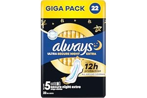 Always Ultra Binden damskie rozm. 5, Secure Night Extra (22 podpaski higieniczne ze skrzydłami), Giga Pack, cienkie i super chłonne, neutralizujące zapachy i ochrona przed wyciekiem
