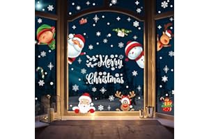 KFNIRE Stickers Noel Fenetre 182PCs Réutilisable Deco Fenetre Noel Electrostatique PVC Autocollant Flocon de Neige Père Noël Wapiti Deco Vitrine Noel Amovibles Stickers Noel Autocollant Noel Fenetre