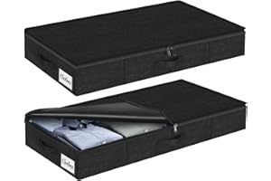 Kukikan Under Bed Storage Box with Lid 2 Pack, 12cm Slim Low Profile Underbed Clothes Organiser for Home, Blanket and Toy Storage Box Under Sofa and Cot, W/Sturdy Bottom/Sides, Foldable Thick Fabric