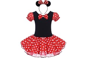 IWEMEK Ragazza Costume da Minnie Vestito Principessa Balletto Tutu Danza Body Ginnastica Polka Dots Cerchietto con Orecchie per Carnevale Festa di Compleanno Abito 12 Mesi-8 Anni