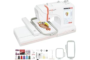 POOLIN EOC05 Machine a Broder, Grande Zone de Broderie de 10x23,5 cm Pour Vêtements, Grand écran Tactile LCD Informatisé de 18 cm, Livrée Avec Fil, Stabilisateur et Bobines,USB
