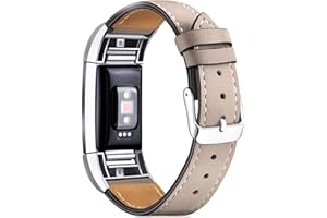 Mornex Bracelet Compatible Fitbit Charge 2 en Cuir,Bande de Remplacement Réglable Sangle Rechange Métal Connecteurs Accessoires