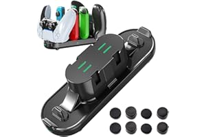 PS5 Controller Ladestation, AOLION 6 in 1 Ladestation für Joycon/Switch Pro/Switch OLED/Xbox Series S/X/Xbox Elite 2 / PS5 Controller mit LED Indikator und 8 STK Thumb Stick Caps, PS5 Zubehör
