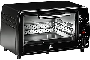 HOMCOM Fornetto Elettrico 10L Temperatura Regolabile e Timer, Griglia e Teglia Incluse, 750W, 36.5x26x22cm, Nero