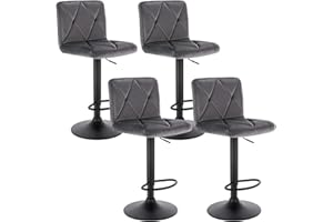Lestarain 4 Sets Bar Stools Breakfast Dining Stools with Chrome Footrest and Base Swivel Gas Lift Elegant Flannel + Black Matte Simple Bar Stool,Dark Grey