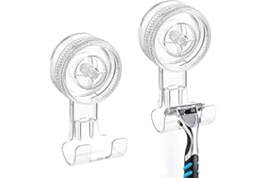 Luxear Shower Razor Holder Suction Hooks, 2 Pack Sucker Hooks Reusable Razor Hook for Shower Waterproof Powerful Vacuum Suction Cup Hook Holder for Towel Bathrobe Loofah Hooks for Bathroom Kitchen