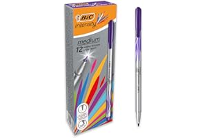 BIC Intensity Stylo Feutre d'écriture Pointe Medium et Corps métallisé - Violet intense, Boîte de 12
