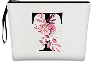 Bliceon A-Z Personalisierte Make-up-Tasche, Geburtstagsgeschenke für Frauen und Mutter, personalisierte Geschenke für Frauen, Geschenke für Freundinnen, Braut und Brautjungfern Kosmetiktasche - T