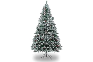 VTERLY Árboles de Navidad, 6ft/180cm Árbol de Navidad Artificial con 1000 Puntas de Nieve & Bayas Rojas, Base de Metal, Fácil Montaje, Decoración Navideña para el Hogar, Oficina y Exterior