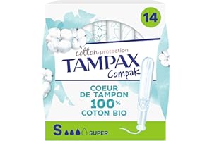 Tampax Cotton Protection Compak Super Avec Applicateur x 14, Tampons Tampax En Coton Bio Et En Format Compact