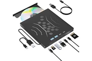 WBACON 7 in 1 External DVD Drive, External CD DVD Drive for Laptop USB 3.0 & Type-C, Portable CD/DVD +/-RW Disk Drive, CD/DVD Burner CD ROM External Drive for Laptop Desktop PC Windows 7/8/10/XP Mac Linux
