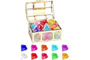 RJLLKD Diving Gems with Treasure Box, 30PCS Diamond Pool Toys Swimming Gems with Treasure Box Pirate Diving Chest Acrylic Gemstones for Boys and Girls Gift for Birthday Party Underwater Swimming Training