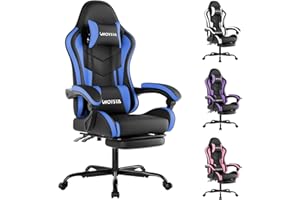 WOTSTA Gaming Chair with Footrest, Ergonomic Gaming Chair, Computer Chair with Lumbar Support, Head Rest, Height Adjustable PC Chairs with 360°-Swivel Seat for Office or Gaming, Black Blue