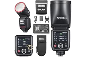 Godox V100S Flash V100-S Round Head Touch Screen Flash, 100Ws Global Shutter Flash Sync 1/80000, 1/8000 HSS, Built-in Lithium Battery, 10 Level LED Modeling Lamp, for Sony Camera(Godox V100S)