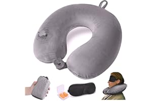 JetsCush Nadmuchiwana Poduszka Podróżna na Szyję, Kompaktowa Poduszka z Maską na Oczy i Zatyczkami do Uszu, Lekka Poduszka dla Dorosłych do Samolotu, Pociągu, Samochodu i Biura, Szary