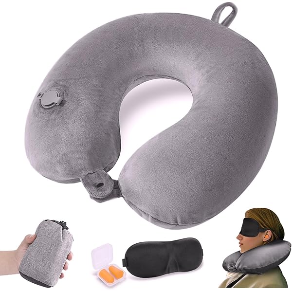 URAQT Reiskussen, reiskussen van traagschuim, vliegtuigkussen, nekkussen, reiskussen, vliegtuigkussen, nekkussen, nekkussen met opbergtas voor op reis, Grijs 1, M