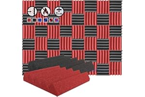 Arrowzoom 48 Polyurethane Wedgee Panneaux Mousse acoustique 1134s 25x25x5cm Correction Phonique anti bruit Retardateur flamme studio d'enregistrement absorbant acoustique 1134 Noir Rouge