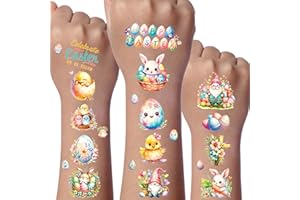 JOJOLUXE Easter Glitzer Tattoo Set Kinder, 12 Blätter Eierfarben Ostern Temporäre Tattoo für Kinder, Easter Tattoos Gifts für Kids, Osterei Hase Glitzer Tattoo Kinder Decoration, Easter Tattoos Deko Spielzeug