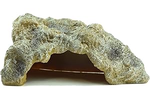 OMEM Cueva de Escondite de Roca para Reptiles, Caja de Cría de Escondite Grande en Ángulo Recto, Refugio, Terrario, Decoración de Hábitat (Grande)