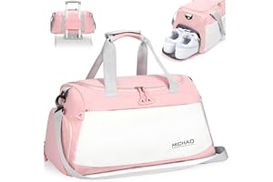 Benxdara Sports Gym Bag Travel Duffel Bag with Shoes Compartment, Large Overnight Holdall Weekend Bag with Wet Pocket for Men Women, Waterproof Hospital Bag Cabin Bag for Gym Travel Swimming, Pink