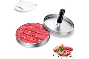 JUANSHI® Presse à hamburger avec 100 papiers sulfurisés, presse à hamburger anti-adhésif, 12 cm, accessoire de barbecue, pour viande, bœuf, fromage, légumes, hamburgers (argenté)