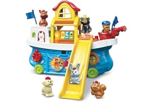 VTech - Tut Tut Animo, Super Bateau Toboggan, Jouet Interactif Enfant, 5 Figurines Animaux, 1 Pêcheur, 1 Zone Magique, 1 Zone Surprise, Cadeau Garçon et Fille de 1 An à 5 Ans - Contenu en Français