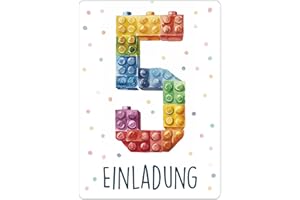 CALLUNA PRODUKTE MIT HERZ CALLUNA® Baustein Einladungen Kindergeburtstag Mädchen und Junge – 12 Stück – Witzige Baustein Geburtstag Einladungen für die Geburtstagsfeier – Einladungskarten Kids, Building Bauklötze (o. VH)