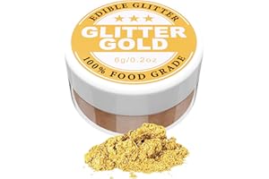 KOPOZA Essbarer Glitzer - 6g Lebensmittelfarbe Pulver für Schokolade, Erdbeeren, Cupcakes, Kuchen, Fondant (Gold)