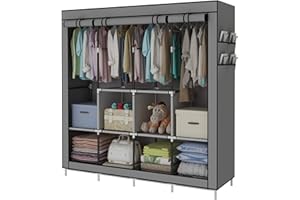 ACCSTORE Portable Wardrobe Clothing Wardrobe Shelves Clothes Storage Organiser With 4 Hanging Rail,Grey