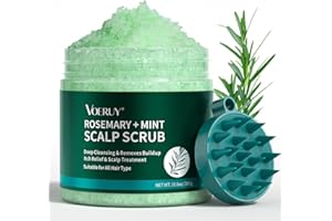 VOERUY Shampooing exfoliant pour cuir chevelu au romarin 2 en 1 avec huile de menthe poivrée, traitement capillaire pour éclaircir et éliminer les dépôts avec masseur du cuir chevelu