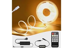 SUBOSI 10 m COB ciepła biel taśma świetlna LED, 320 diod LED/M, 3200 diod LED, 24 V, możliwość ściemniania, możliwość odkształcenia, ze ściemniaczem i zasilaczem, taśma LED, ciepła biel, listwa