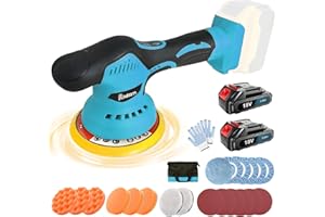 IKEBORM Cordless Car Buffer Polisher with 2PCS 3.0Ah Batteries, 6 Inch Portable Car Polishing Kit with 6 Variable Speed, 6800RPM Car Buffer Polisher Machine for Car Detailing/Polishing/Waxing