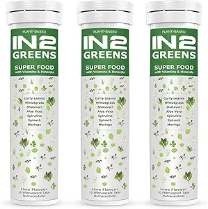 IN2 GREENS Super food, 20 Tabs, with Multi Vitamins and Minerals for Immunity and Detox, Lime Flavour, Pack of 3