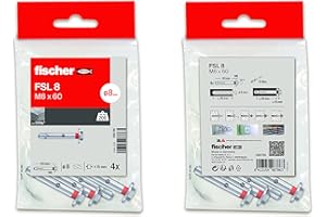 fischer - Tacos anclaje metálico de expansión, tacos pared cabeza hexagonal, Bolsa 4 uds FSL M6x60
