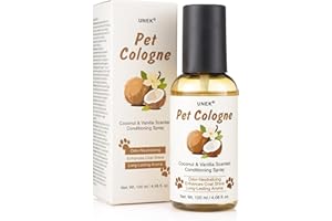 UNEK Spray de parfum pour chien - Parfum noix de coco et vanille - Déodorant et spray d'entretien 2 en 1 avec léger effet démêlant pour chiens et chats - Parfum frais longue durée - Non adhésif - 120 ml