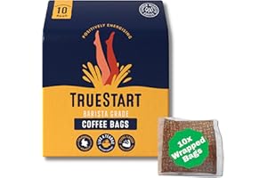 TrueStart Wrapped 10 Coffee Bags - Energising Colombian Arabica, Quick Brew Coffee, Biodegradable Bags in Recyclable Pouch
