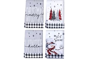 TUTUKYLE 4er Schwarz Weiß Büffelkaro Schneemann Bäume Weihnachten Küchentücher Geschirrtücher Weihnachtsdeko Weihnachtshandtuch Tischdeko 40x60 cm Saisonale Trockentücher Strapazierfähig Saugkräftig Küchen