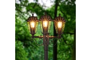 ‎LINDBY Lindby Mastleuchte außen Lamina (spritzwassergeschützt (Retro, Vintage Antik) in Braun aus Aluminium (3 flammig E27) - Kandelaber Außenleuchte