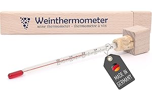 Lantelme Termometro da vino in vetro in scatola di legno, 17 cm, indicatore di temperatura da 0 a 40 °C, analogico, misurazione della temperatura di vino spumante, champagne | per bottiglie di vino