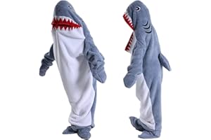 HULG Shark Blanket,Coperta di Squalo Adulto,Coperta di Squalo Indossabile,Sacco A Pelo di Squalo con Cappuccio in Velluto di Cristallo Morbido E Confortevole (Gray Blue,M)