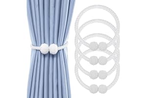 INCNMAD Fermatenda Magnetiche 4 Pezzi Calamite per Tende con Perle, Ferma Tenda per Interni Stile Moderno, per Decorazione della Casa, Ufficio, Hotel (Bianco)