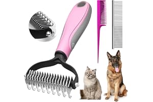 Txeouse Spazzola Cani Pelo Lungo,Spazzola Gatto Deshedding Brush Animali Acciaio Inossidabile Doppia Faccia Strumento di Deshedding Animali per Cane/Gatto Pelo Lungo,Medio e Corto (Pink+Comb)