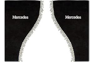 AutoCommerse - Set di 2 mantovane per tendine laterali per finestrini in raso con nappe bianche, per camion HGV Actros, Atego, Axor, Arocs, nero